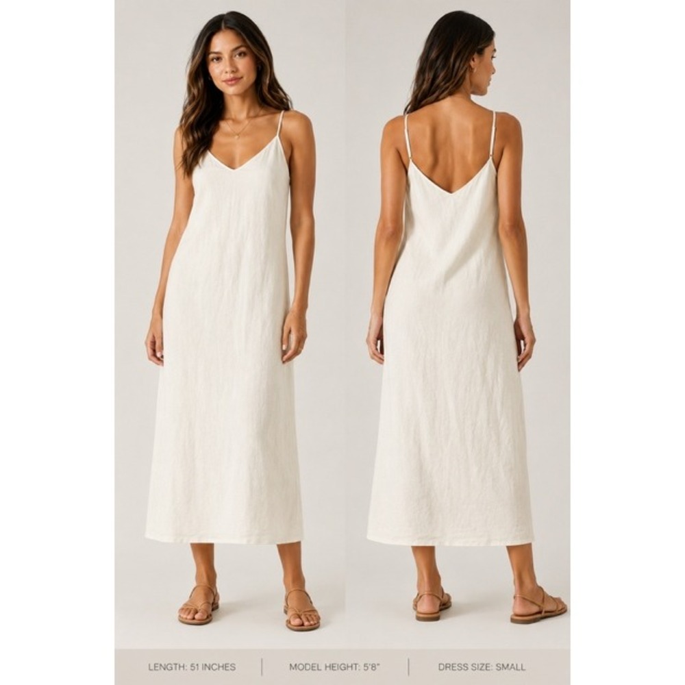 Bare by Charlie Holiday Hemp Organic Cotton Midi Slip Dress Cream White Small